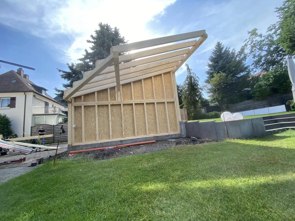 Beplankter Holzrahmenbau mit Pultdach